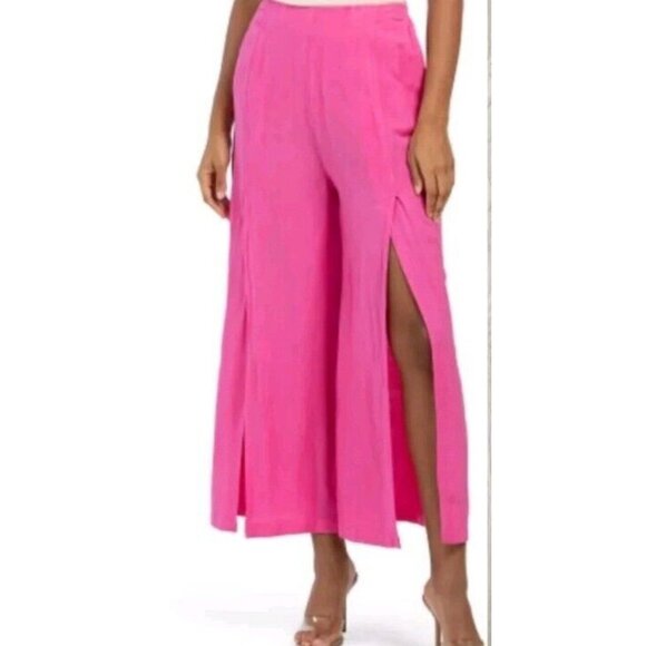 NWT Young Fabulous & Broke Linen Blend Wide Leg Slit Front Pant- Hot Pink Sz S - Picture 6 of 6